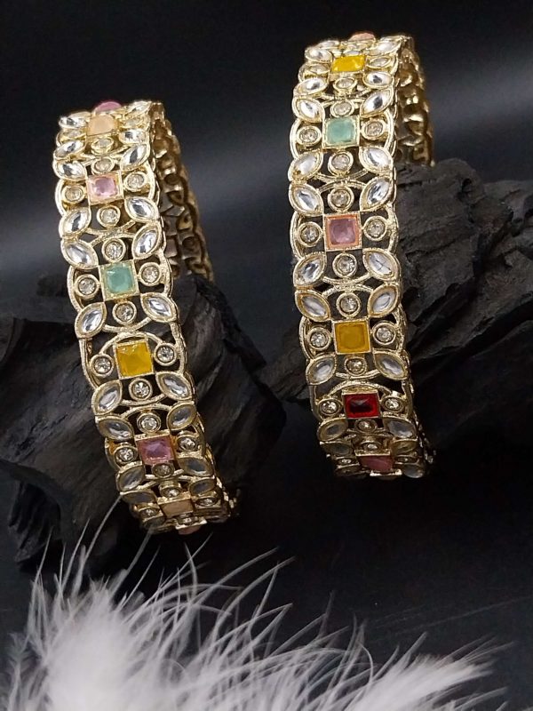 La Trendz Light Gold Polish Multicolor Fancy Style Bangles 2 Set