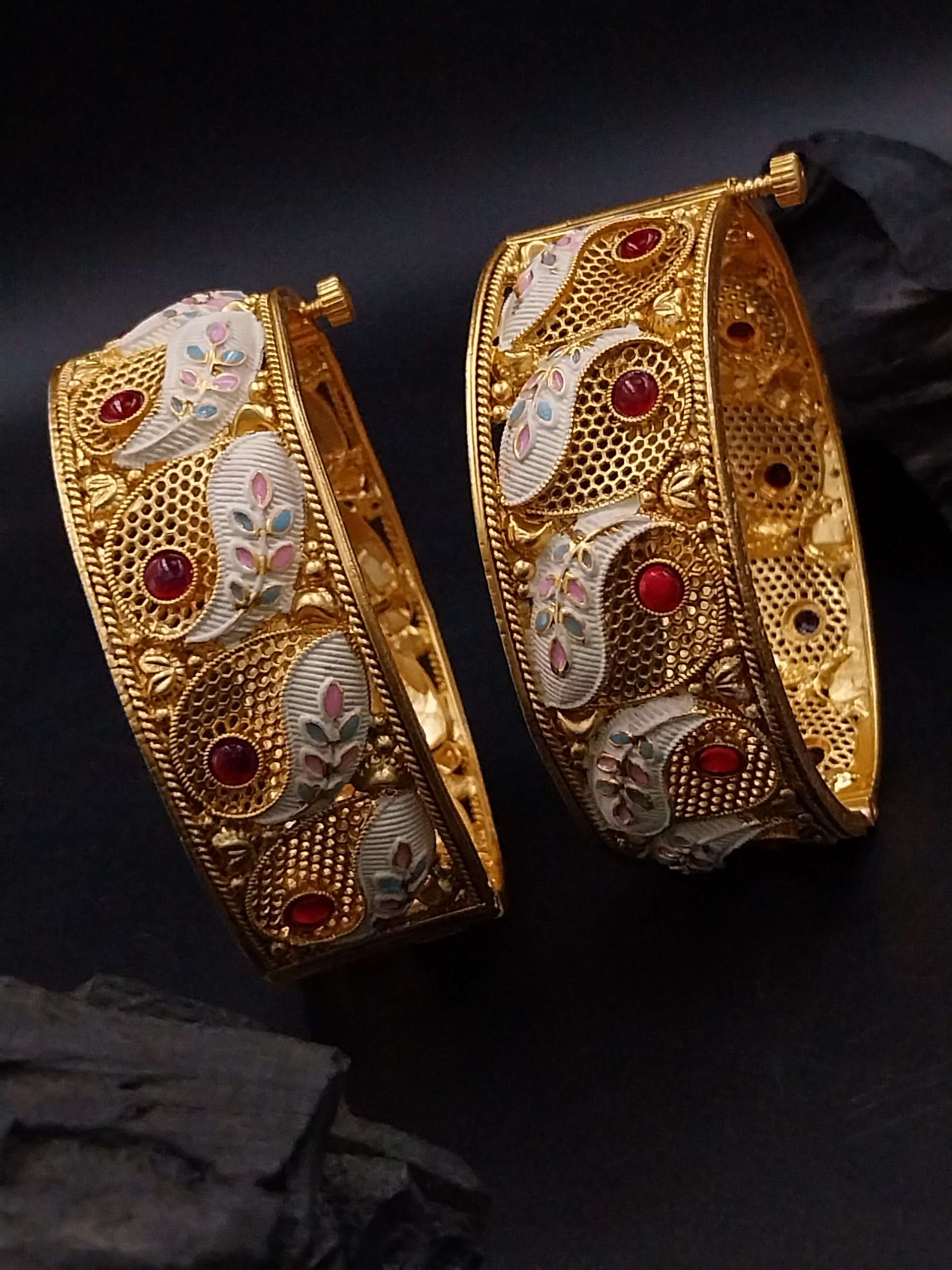 BG057060275MLT A La Trendz Rajasthani Rajwadi Gold Polish Ruby Bridal Style Bangles 2 Set - Image 1