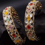 La Trendz Light Gold Polish Stone Studed Bridal Chuda Bangles 2 Set