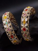 La Trendz Light Gold Polish Stone Studed Bridal Chuda Bangles 2 Set