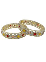 La Trendz Light Gold Polish Stone Studed Bridal Chuda Bangles 2 Set - Image 2