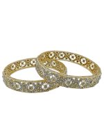La Trendz Light Gold Polish Stone Studed Bridal Chuda Bangles 2 Set - Image 2