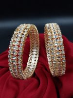 La Trendz Light Gold Polish Stone Studed Bridal Chuda Bangles 2 Set