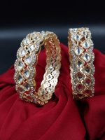La Trendz Light Gold Polish Stone Studed Bridal Chuda Bangles 2 Set