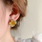 La Trendz Korean Gold Plated Flower Earrings For Women - Image 2