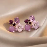 La Trendz Korean Designer Flower Purple Pearl Drop Earrings For Women