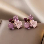 La Trendz Korean Designer Flower Purple Pearl Drop Earrings For Women - Image 5