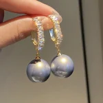 La Trendz Korean Designer CZ Big Pearl Drop Earrings For Women
