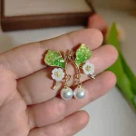 La Trendz Korean Designer Butterfly Pearl Drop Earrings For Women