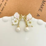 La Trendz Korean Designer Butterfly Pearl Drop Earrings For Women - Image 2