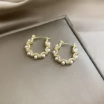 La Trendz Korean Statement Pearl Drop Hoop Earrings For Women - Image 2