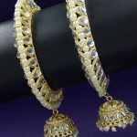 La Trendz Light Gold Polish Stone Jhumka Kaleera Chuda Bangles 2 Set