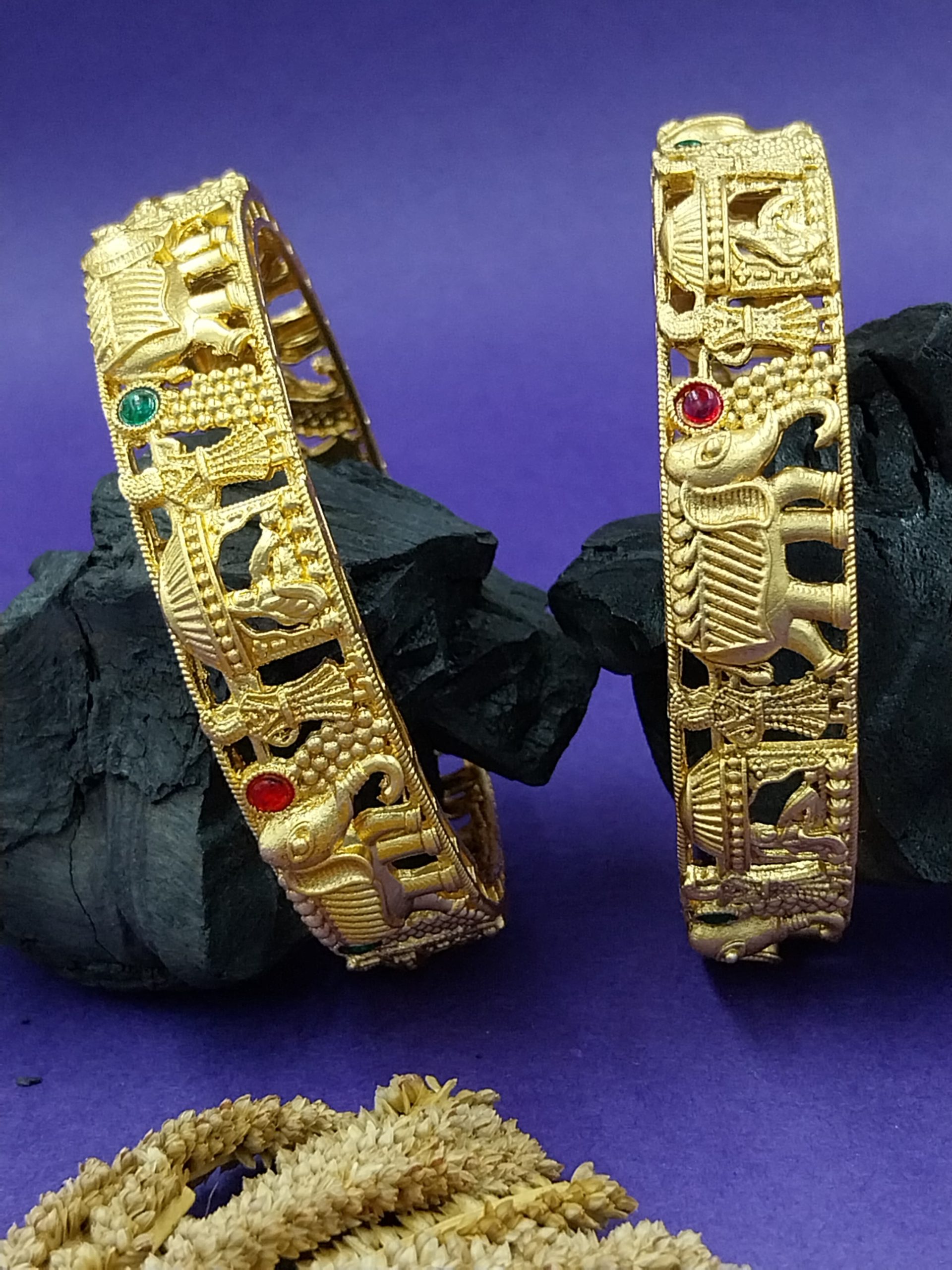 WhatsApp Image 2024-12-19 at 16.28.11_c11450af La Trendz Meenakari Rajwadi Gold Polish Elephant Barat Bangles 2 Set - Image 1