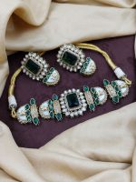 La Trendz Kundan Stone Bridal Choker Necklace Set with Earrings | Traditional Indian Wedding Jewelry for Women - Image 3