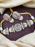 La Trendz Kundan Stone Bridal Choker Necklace Set with Earrings | Traditional Indian Wedding Jewelry for Women - Image 2