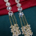 La Trendz Wholesale Long Dangle Tassel Earrings – Gold Plated Kundan Style Statement Earrings with Gemstone Chains | Bulk Fashion Jewelry Supplier