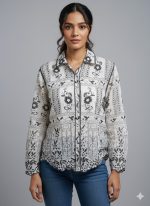 La Trendz Women's Ethnic Embroidered Cotton Long Sleeve Shirt | Designer Floral Thread Work Top for Wholesale Buyer