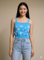 La Trendz Wholesale Knitted Floral Crop Top for Women | Trendy Sleeveless Summer Tops in Bulk