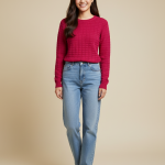 Women's Textured Knit Sweater | Full Sleeve Winter Pullover | Soft Warm Casual Knitwear Top