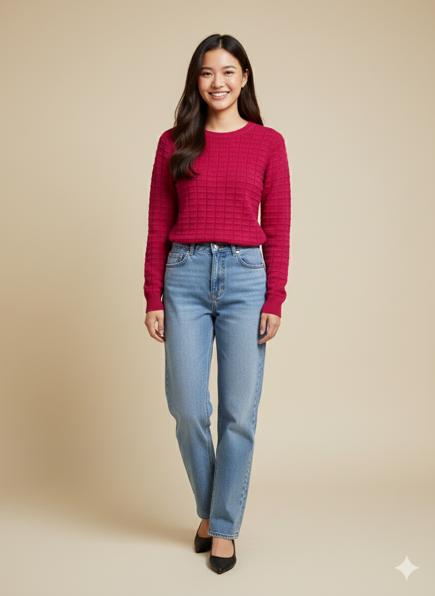 LTZD0108020300R_B Women's Textured Knit Sweater | Full Sleeve Winter Pullover | Soft Warm Casual Knitwear Top - Image 1