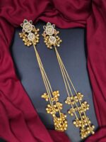 Traditional Gold-Plated Kashmiri Jhumka Earrings with Long Chains & Stone