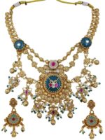 Ruby Green Heritage Jewellery Necklace Set With Earring For Women - Image 3