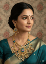 Ruby Green Heritage Jewellery Necklace Set With Earring For Women