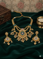 Ruby Green Heritage Jewellery Necklace Set With Earring For Women - Image 2