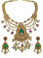 Antique Gold Finish Heritage Necklace Set with Kundan & Pearl Work | Traditional Indian Bridal Jewellery for Wholesale, Export & Resale - Image 2