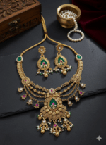 Antique Gold Finish Heritage Necklace Set with Kundan & Pearl Work | Traditional Indian Bridal Jewellery for Wholesale, Export & Resale