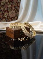 Gold Plated Kundan Stone Studded Designer Bangles Set for Women & Girls - Image 2