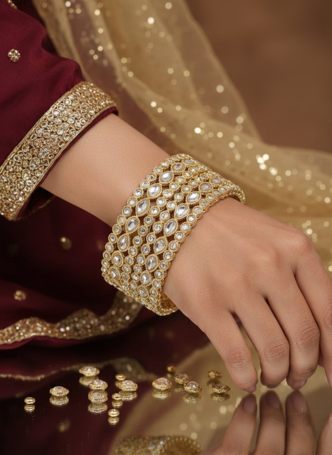 BG0102_010078W_website_a Gold Plated Kundan Stone Studded Designer Bangles Set for Women & Girls - Image 1