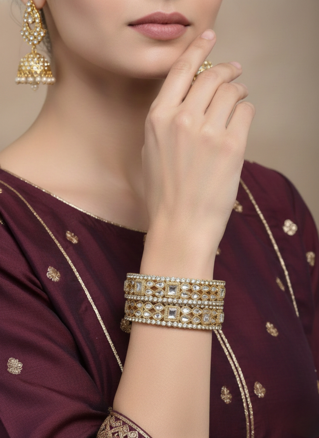 BG0104_010095W_website_a Gold Plated Kundan Designer Bangles Set Chuda for Women & Girls - Image 1