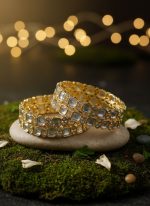 Gold Plated Kundan Polki Work Bangles Set for Women