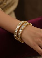 Gold Plated Kundan Polki Work Bangles Set for Women - Image 2
