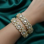 Gold Plated Kundan Polki Work Bangles Set for Women
