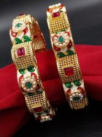 DESIGNER GOLD PLATED MEENAKARI KUNDAN 2 SET OF BANGLES FOR WOMEN - Image 2
