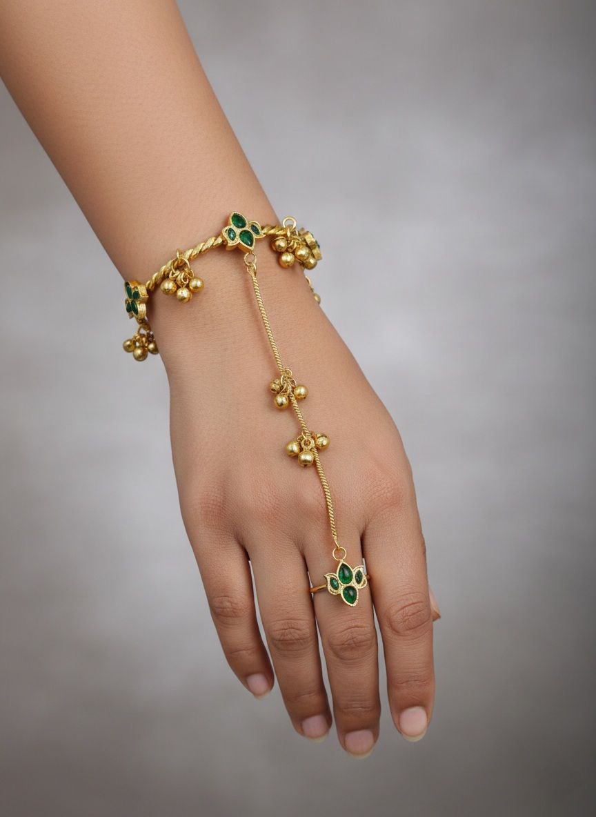 HP04_0190135G_WEBSITE Gold Plated Kundan Hathphool Wholesale Manufacturer & Exporter India | Bridal Hand Harness Jewelry - Image 1