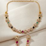 Wholesale Gold Plated Moissanite Kundan Necklace Set with Matching Earrings | Indian Bridal Imitation Jewellery for Export & Bulk Supply