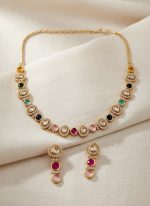 Wholesale Gold Plated Moissanite Kundan Necklace Set with Matching Earrings | Indian Bridal Imitation Jewellery for Export & Bulk Supply