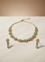 Wholesale Gold Plated Moissanite Kundan Necklace Set with Matching Earrings | Indian Bridal Imitation Jewellery for Export & Bulk Supply - Image 4