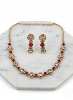 Wholesale Gold Plated Moissanite Kundan Necklace Set with Matching Earrings | Indian Bridal Imitation Jewellery for Export & Bulk Supply - Image 2