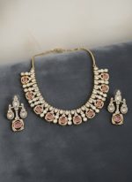 Gold Plated Moissanite Kundan Emerald Necklace Set | Indian Bridal Jewellery | Wholesale & Bulk Export - Image 3