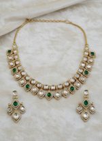 Gold Plated Moissanite Kundan Emerald Necklace Set | Indian Bridal Jewellery | Wholesale & Bulk Export - Image 3