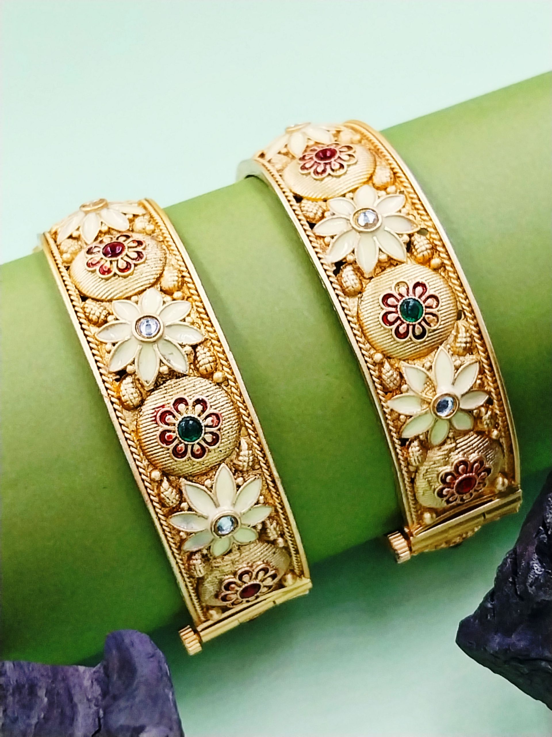 BG099060248 A Rajwadi Polish Plain Gold Antique Design Fancy Style Party Wear Bangle Set - Image 1