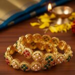 Wholesale Flower Gold Plated Ruby Green Bangles Bulk | Imitation Jewellery Supplier