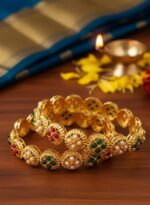 Wholesale Flower Gold Plated Ruby Green Bangles Bulk | Imitation Jewellery Supplier