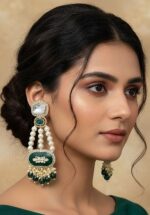 Wholesale Kundan Pearl Beaded Green Earrings Bulk Imitation Jewellery Supplier Export Quality