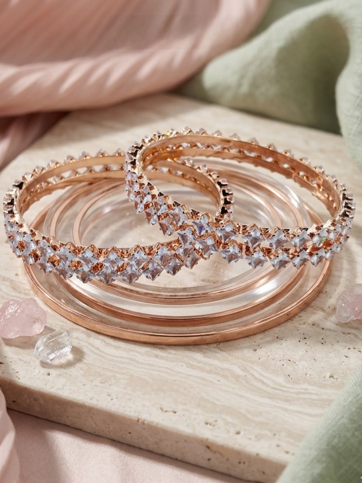 BG0122_080150_WEBSITE Wholesale Fashion Jewellery Rose Gold Stone Bangles | Bulk Supplier - Image 1