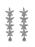 Silver Plated CZ American Diamond Flower Earrings For Women - Image 3